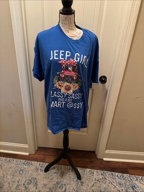 Gildan Blue 'Jeep Girl' Graphic Tee with Floral Print